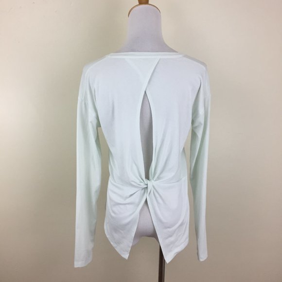 ATHLETA Pale Mint Green Essense Open Back Twist Long Sleeve Active Wear Shirt - Picture 8 of 10